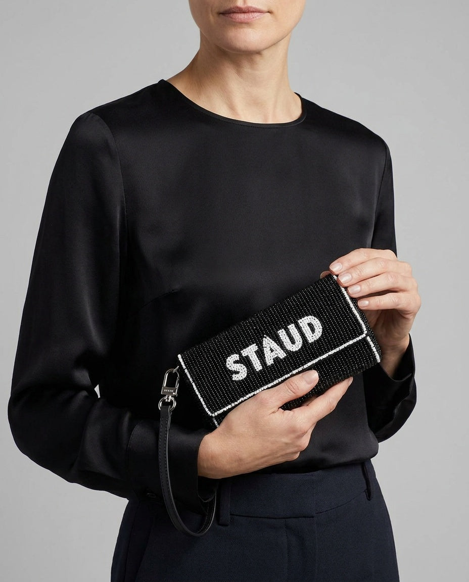 STAUD Beaded Clutch with Mirror and Silver Hardware - photo 3
