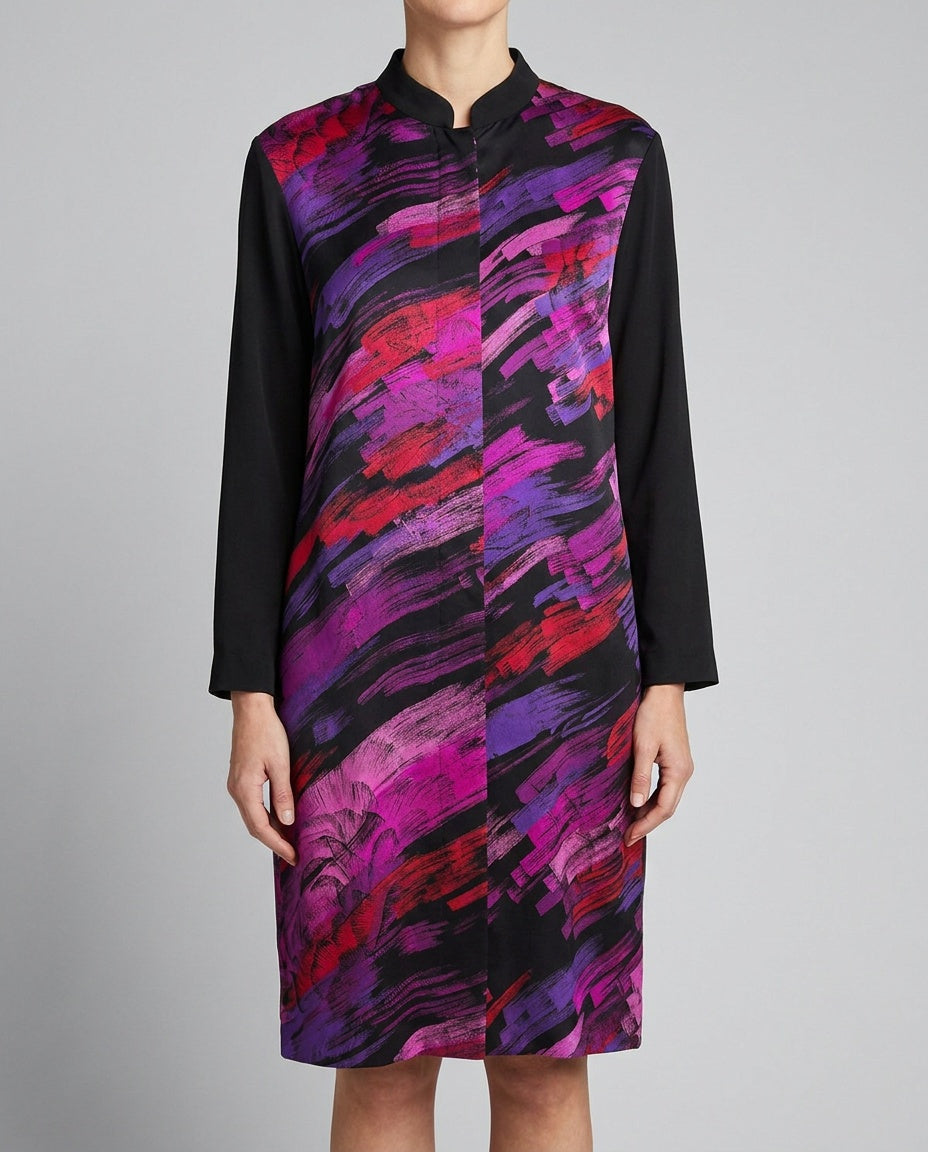 Abstract Brushstroke Print Long-Sleeve Tunic Dress - photo 3