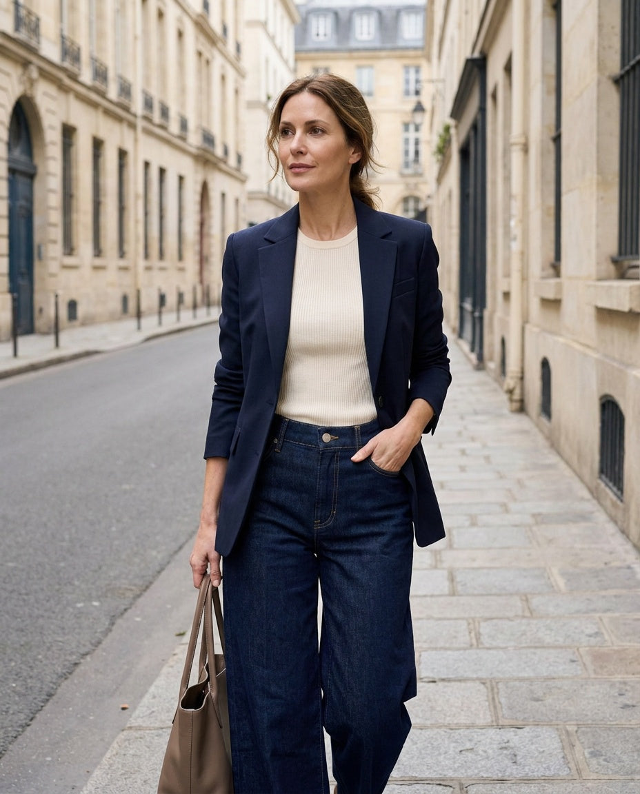 FRAME High-Rise Wide-Leg Denim Jeans in Dark Indigo with Gold Topstitching - photo 4