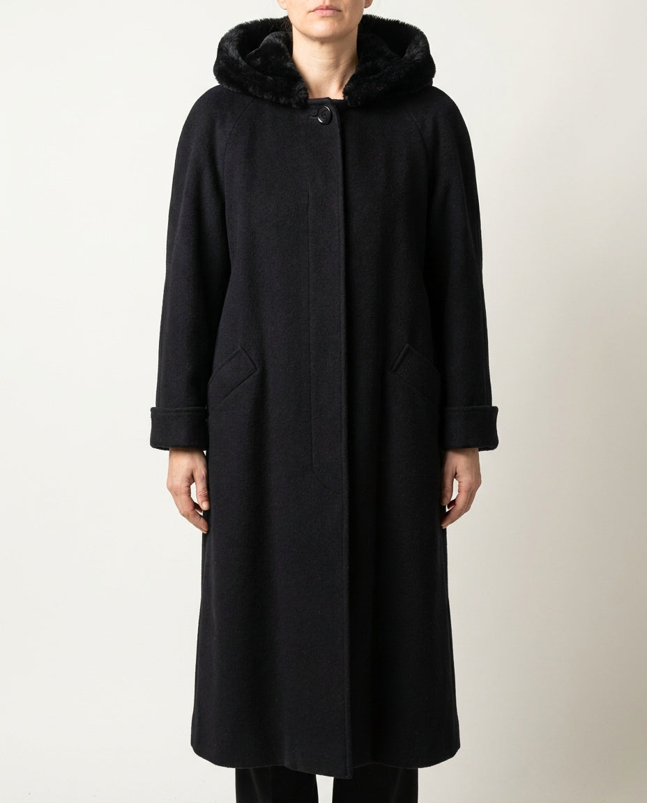 ALORNA Hooded Wool-Nylon Overcoat with Faux Fur Trim - photo 4