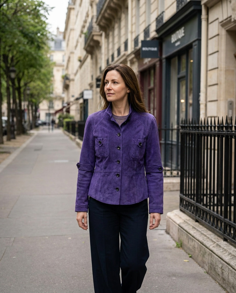 WORTH Purple Suede Jacket with Navy Lining - photo 4