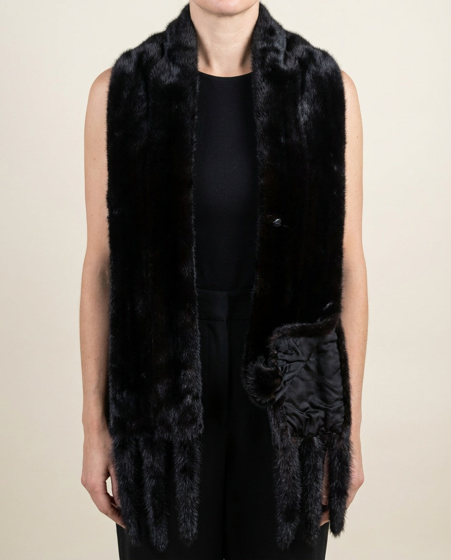 Black Fur Stole with Tassel Fringe Ends - photo 3