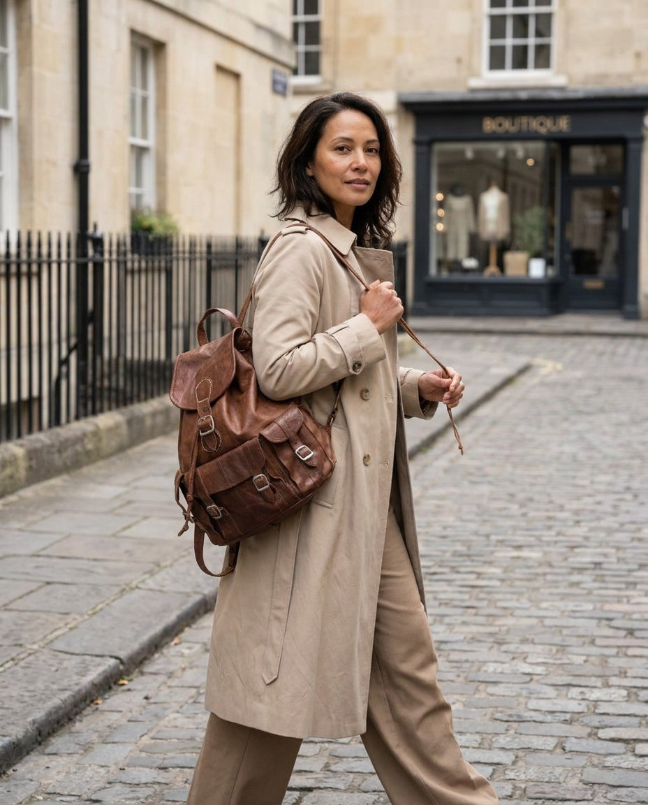 Medium Brown Leather Rucksack with Silver-Tone Buckles - photo 4