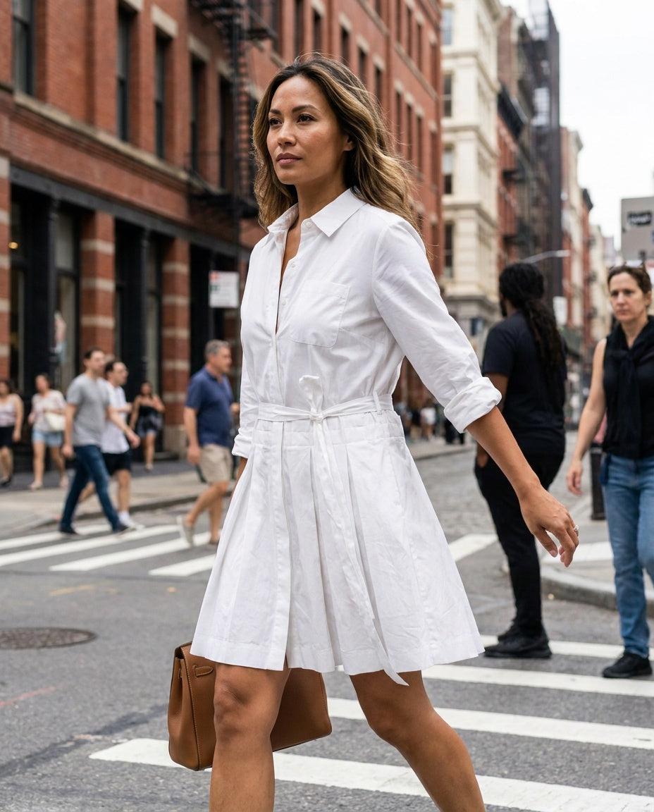Diane von Furstenberg White Shirt Dress with Pleated Skirt and Self-Tie Belt - photo 4