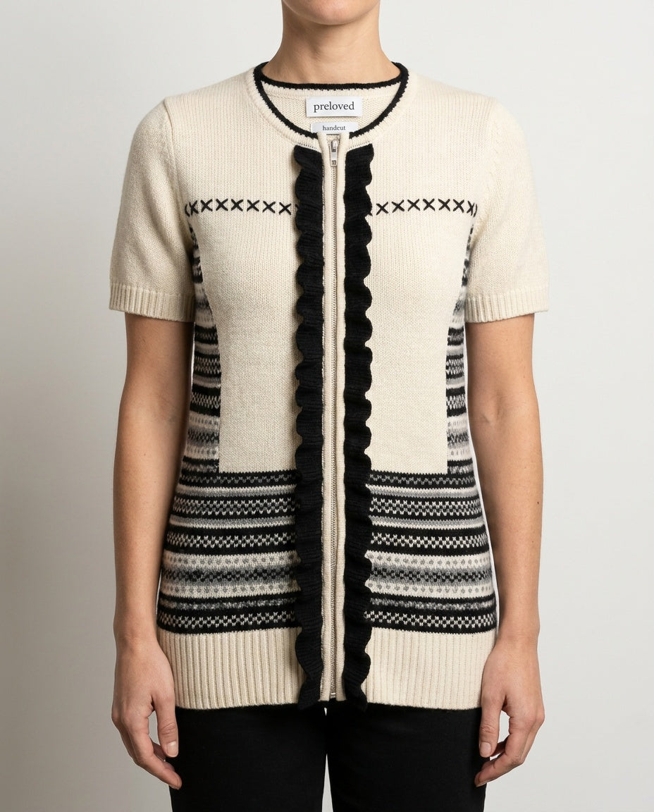 Preloved Handcut Fair Isle Zip-Top in Reclaimed Wool & Cotton - photo 4