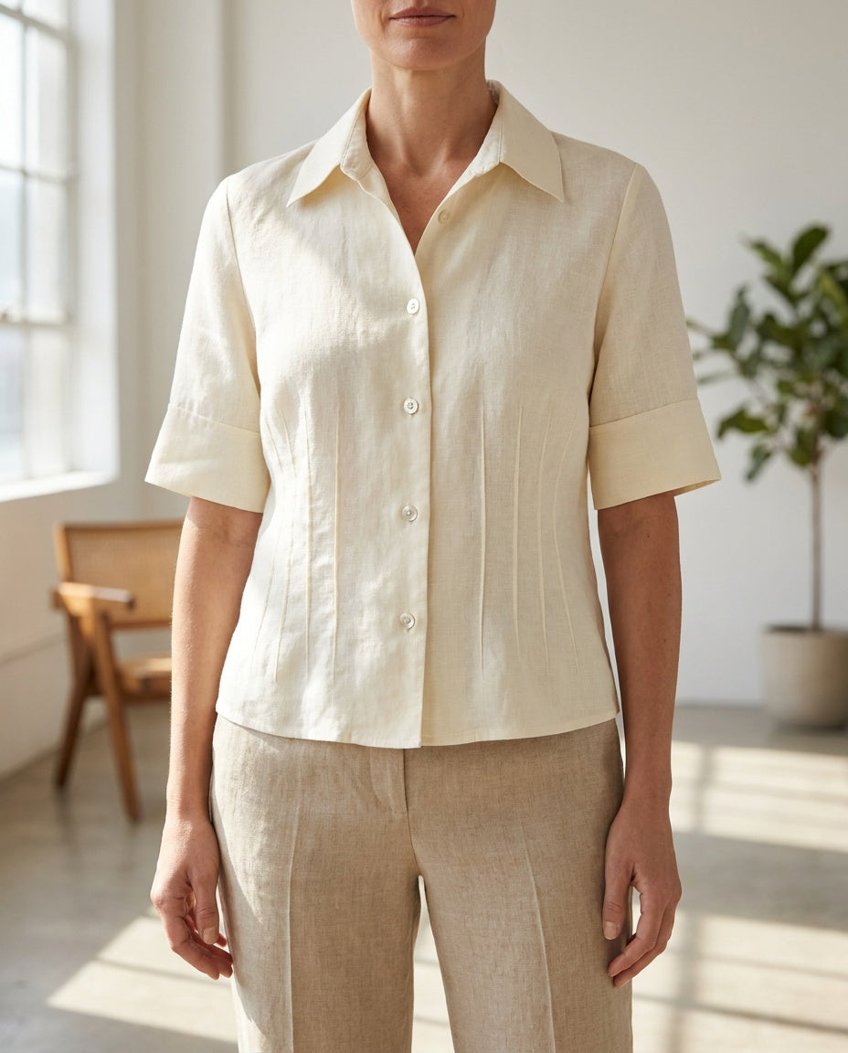 Lafayette 148 New York Petite 100% Linen Short-Sleeve Button-Front Shirt - photo 4