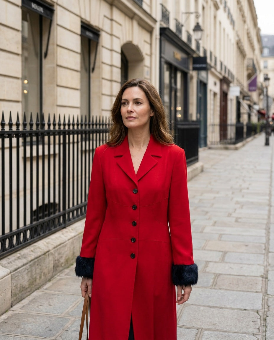 Harve Benard Long Red Coat with Fur-Trim Cuffs - photo 4
