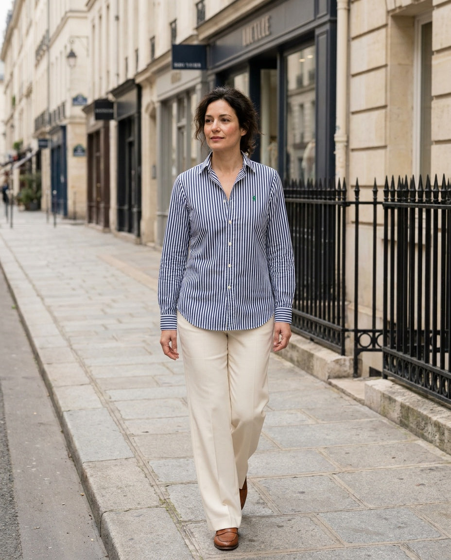 Ralph Lauren Sport Navy and White Vertical Stripe Long-Sleeve Button-Front Shirt - photo 4