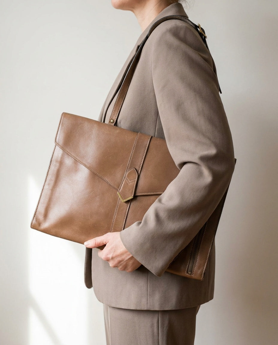 Schlesinger Brothers Tan Leather Envelope Clutch with Gold-Tone Hardware - photo 4