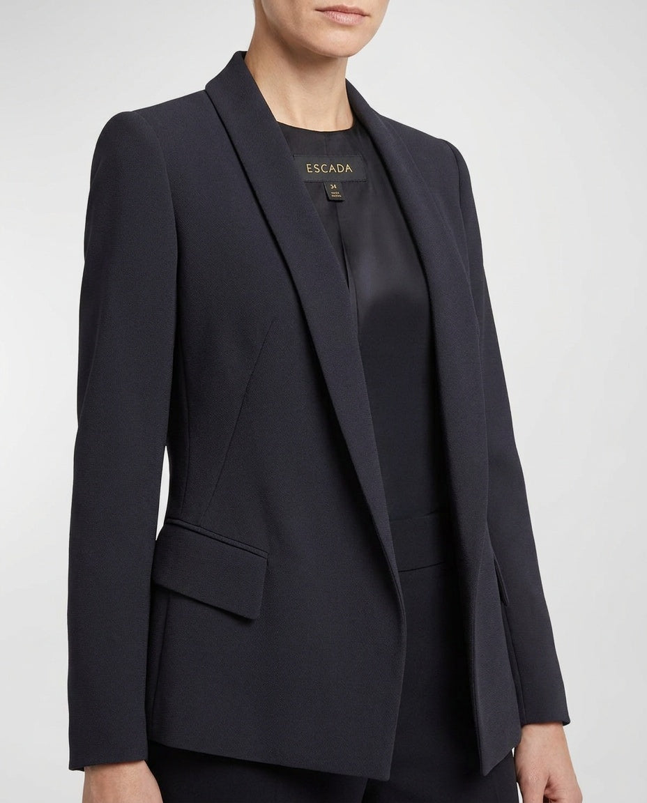 ESCADA Structured Blazer with Shawl Collar & Peplum Hem - Dark Navy/Charcoal - photo 4