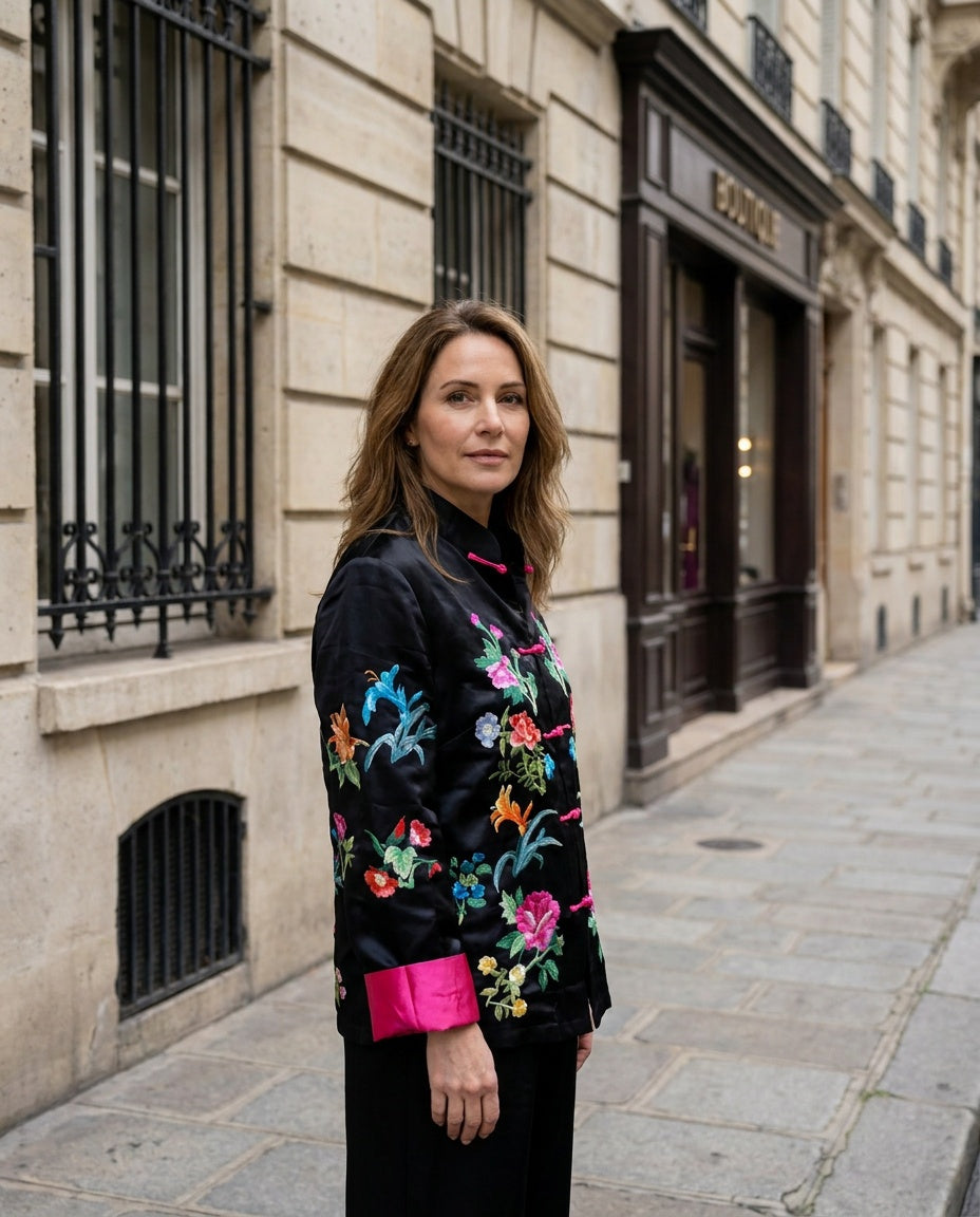 ZLI ESME Embroidered Satin Mandarin-Collar Jacket - photo 4