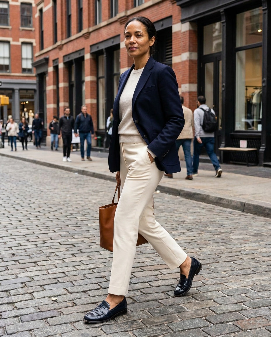 Navy Blue High-Gloss Penny Loafer with Brogue Details from The Office of Angela Scott - photo 4