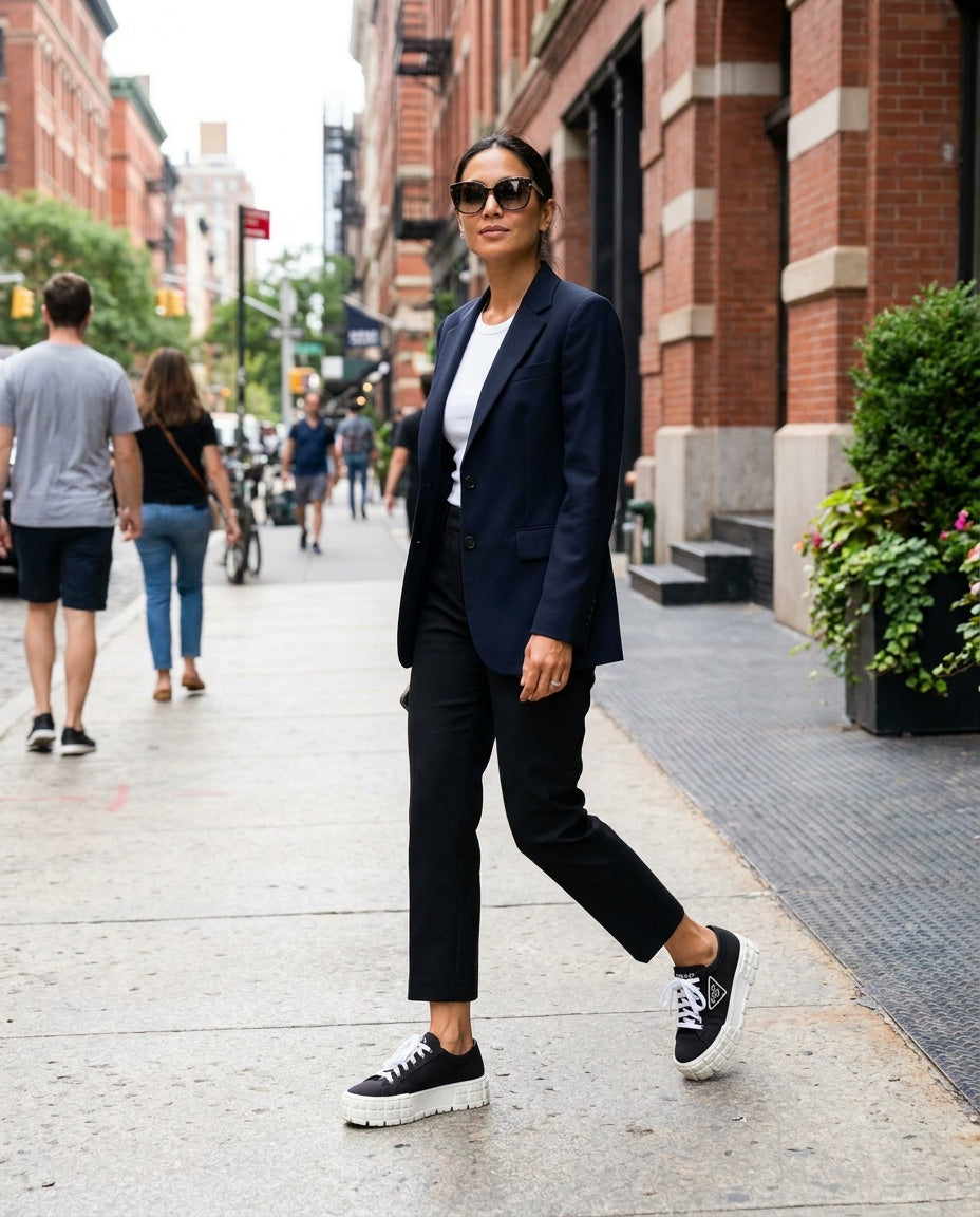 Prada Black Platform Low-Top Sneakers with Triangle Logo and White Lug Sole - photo 2