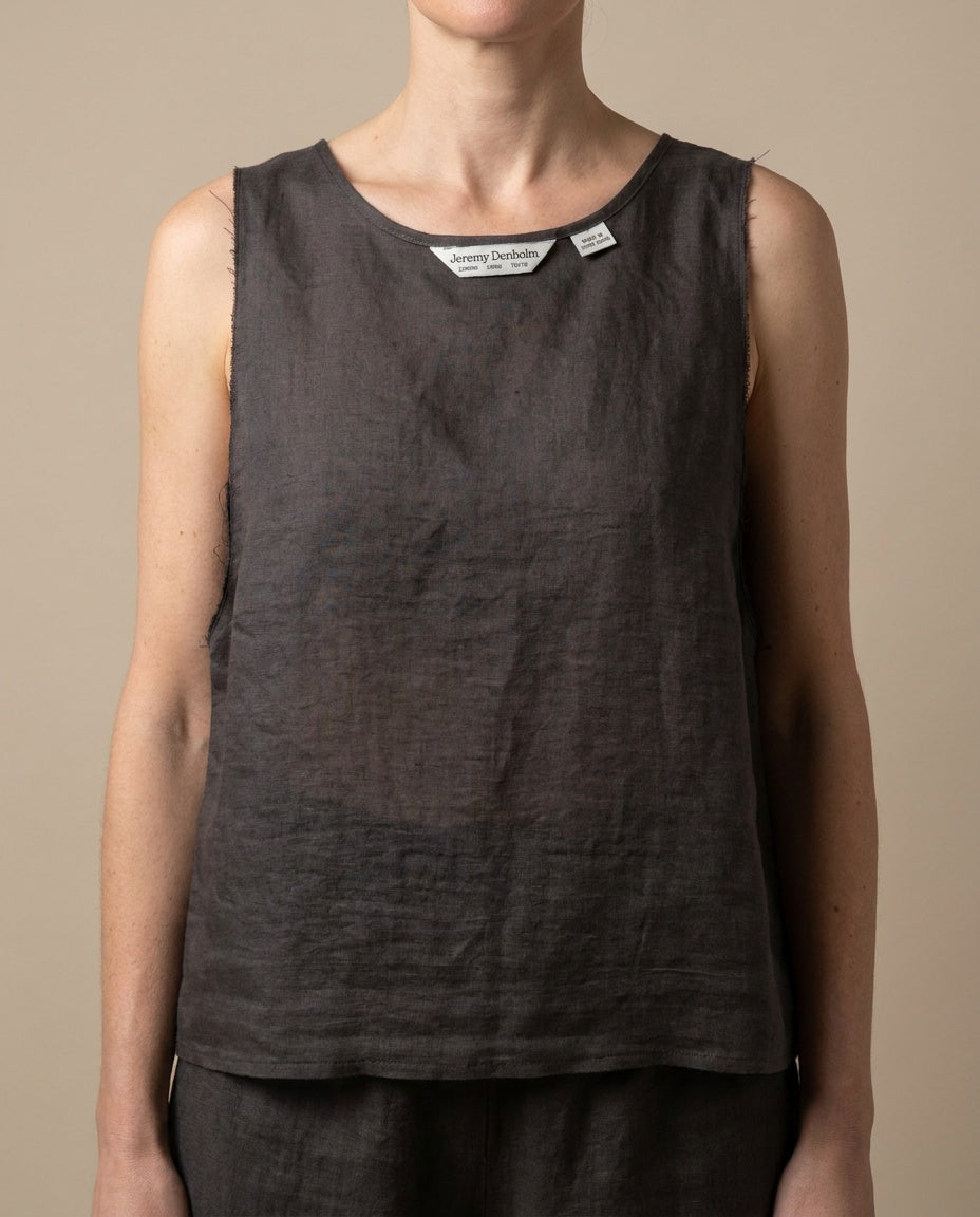 Jeremy Denholm Dark Charcoal Grey Linen Tank Top - photo 4