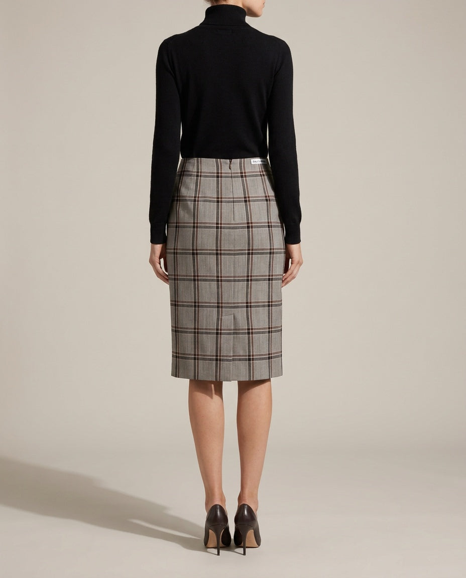 Dolce & Gabbana Grey Plaid Pencil Skirt - Wool-Like Fabric - photo 4