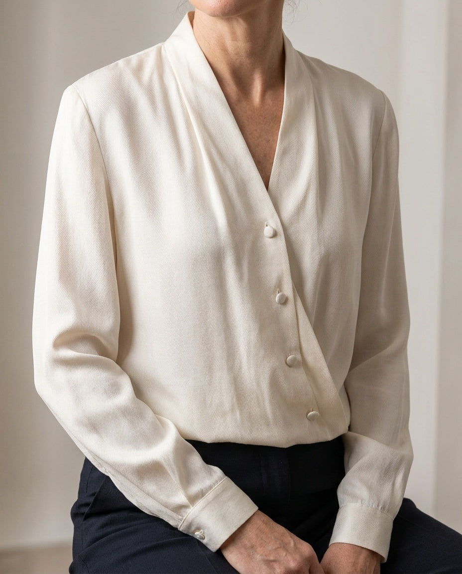 Alexandria 100% Silk Herringbone Wrap Blouse - photo 4