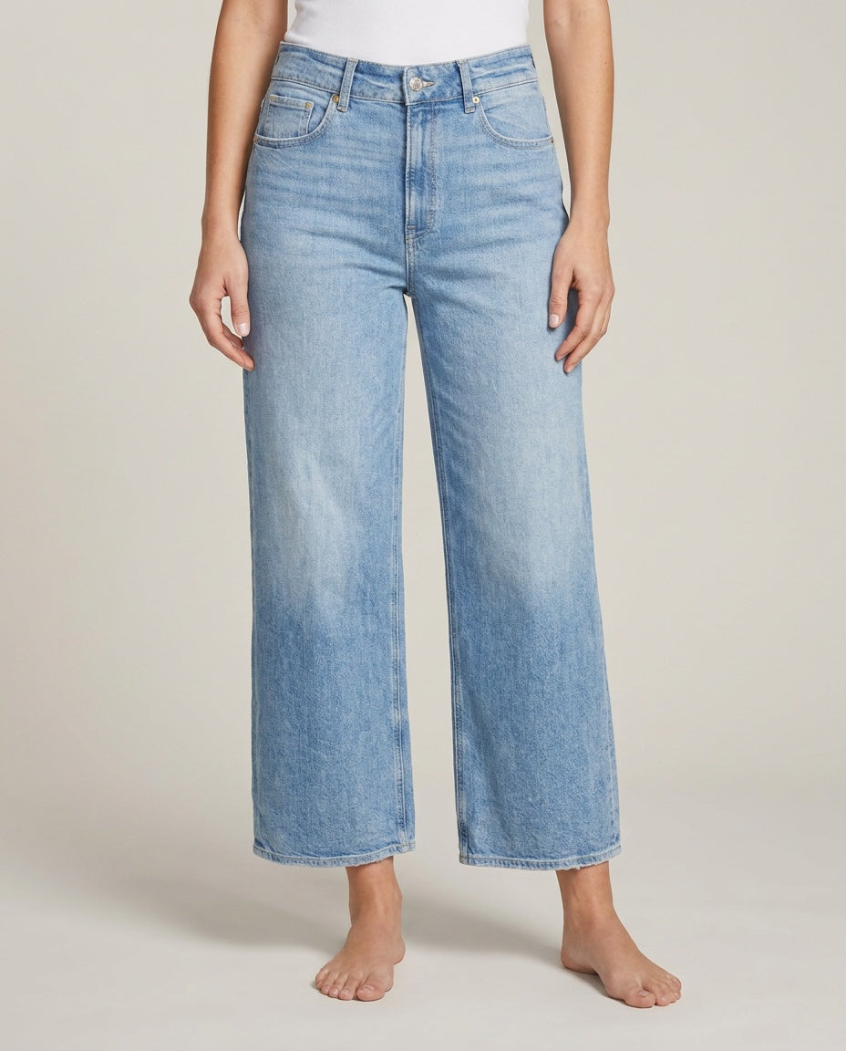 PAIGE Wide-Leg Cropped Denim Jeans in Light Blue Medium-Wash - photo 4
