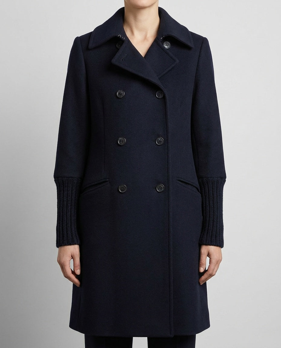 Theory Double-Breasted Wool-Cashmere Blend Coat with Ribbed Knit Cuffs - photo 4