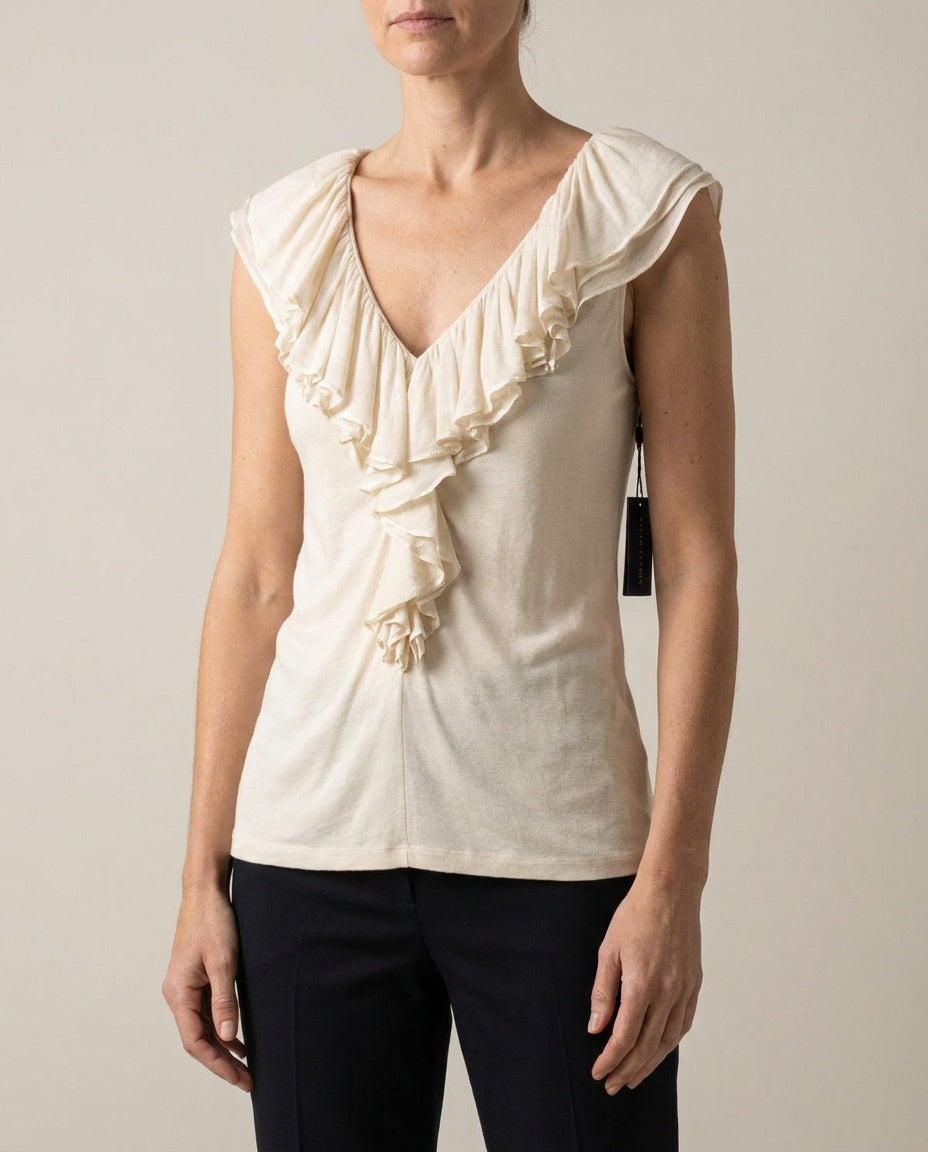 Ralph Lauren Cream Silk Ruffle-Trimmed Jersey Top - photo 4