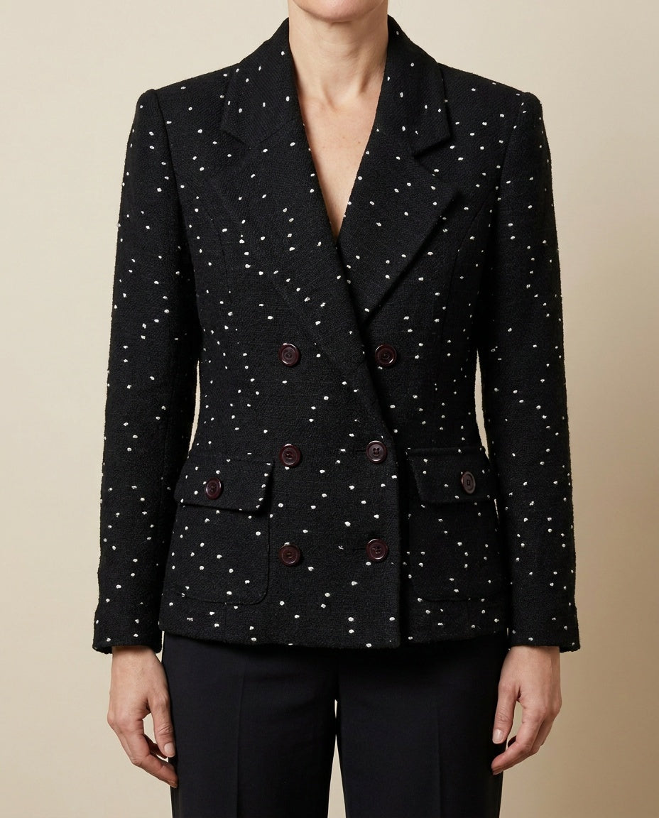 Cache 1980s Double-Breasted Blazer in Textured Boucle with White Dot Pattern - photo 4