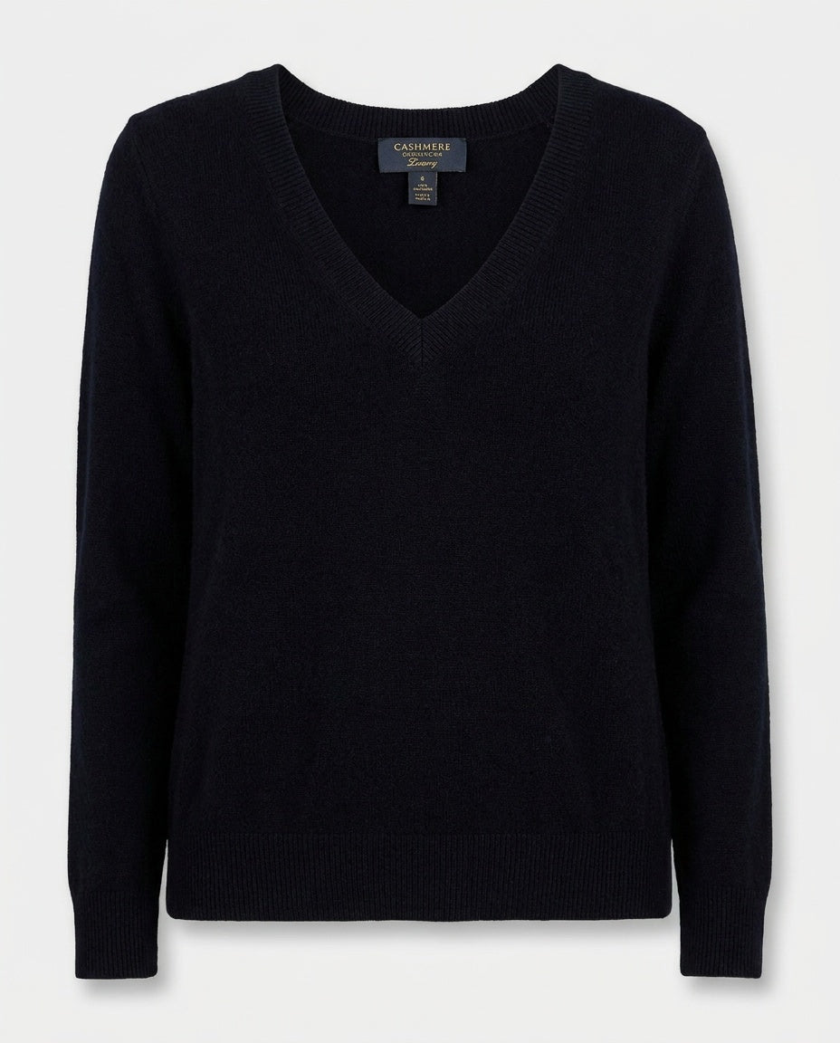 Charter Club Black/Navy V-Neck Cashmere Pullover Sweater - photo 4