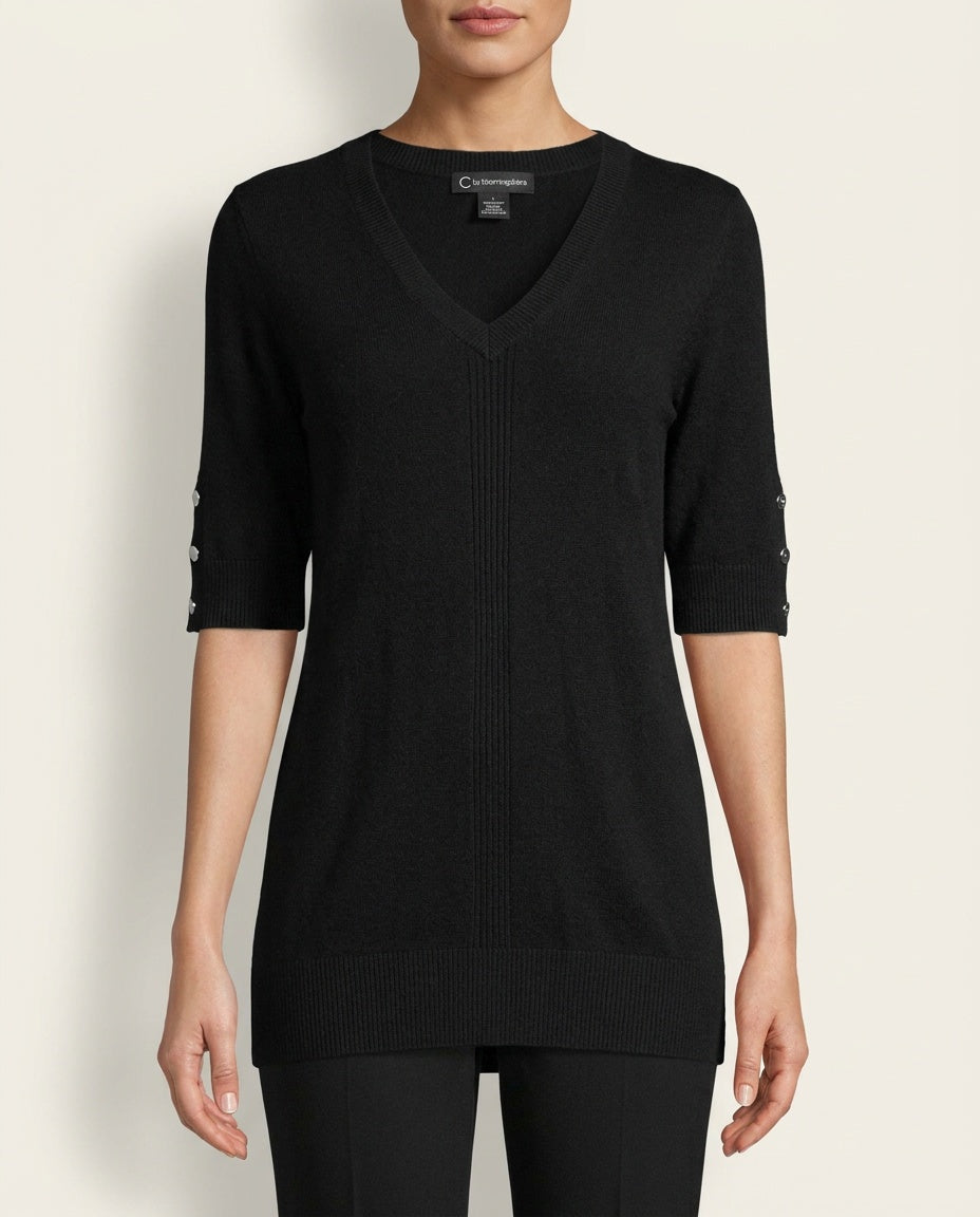 C by Bloomingdale's 100% Cashmere Pullover Sweater with Silver-Tone Buttons, Black, XL - photo 4