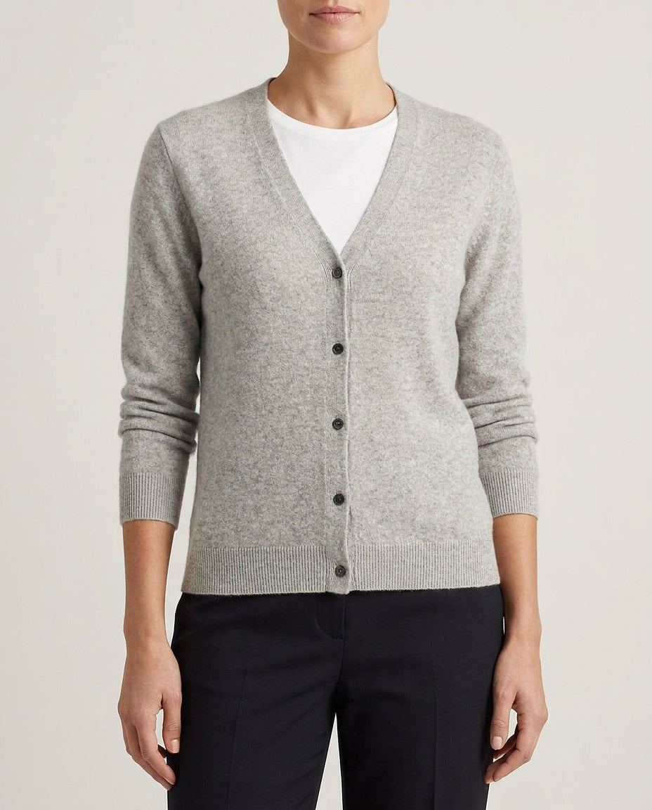 Ralph Lauren Heather Gray Cashmere V-Neck Cardigan with Dark Green Label - photo 4