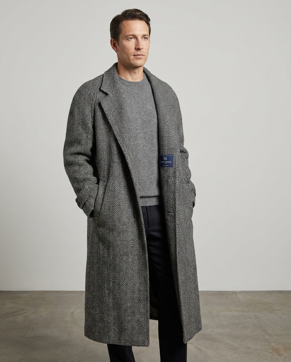 Mark Shale Wool Overcoat - Large-Scale Herringbone Pattern - photo 4