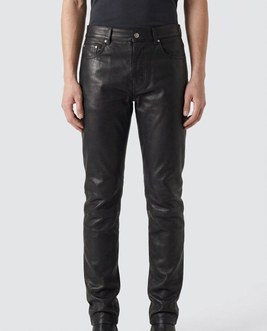 AMIRI Slim Straight Leather Trousers in Black, Size 46 - photo 4