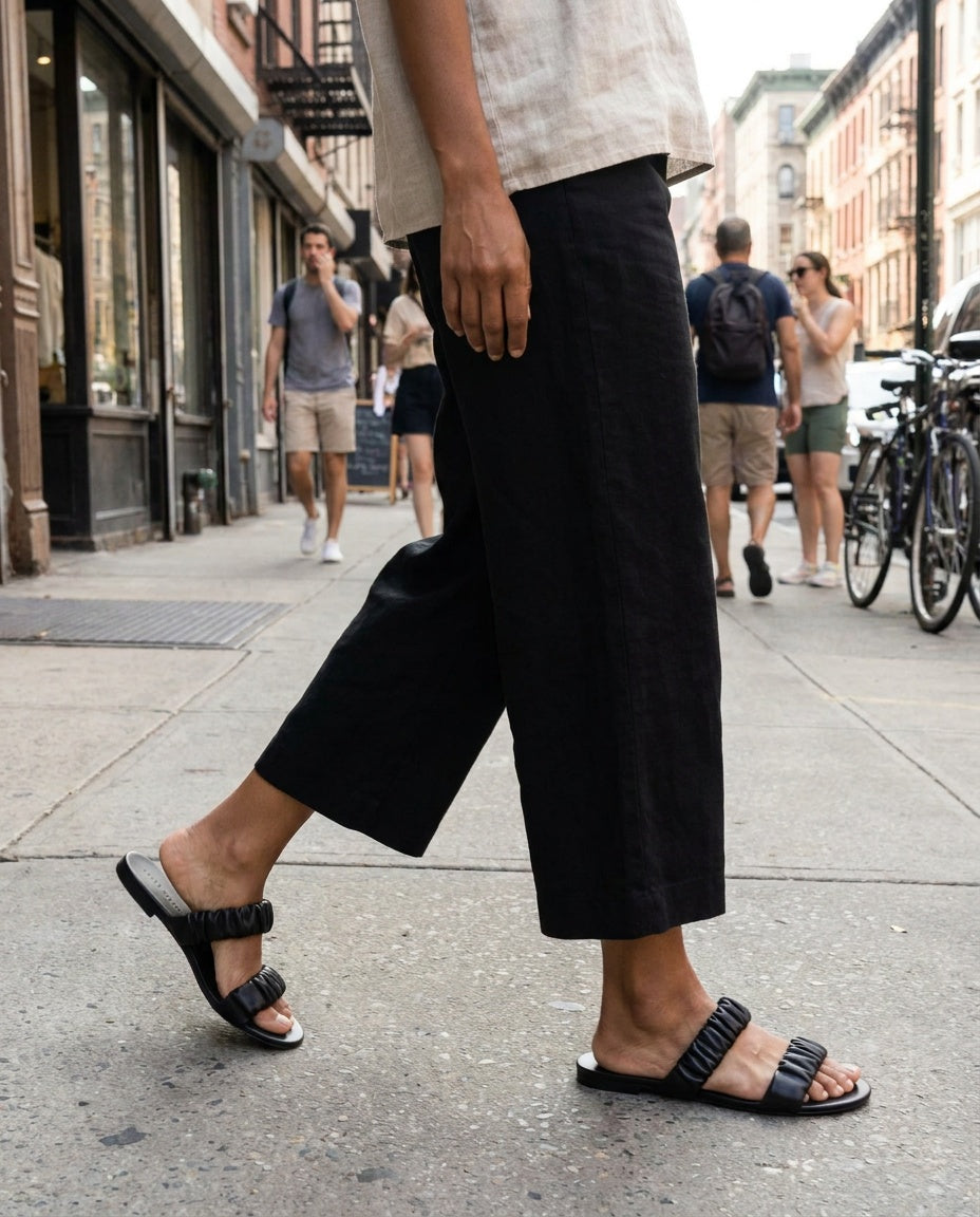 Jenni Kayne Black Flat Slide Sandals with Ruched Straps - photo 4