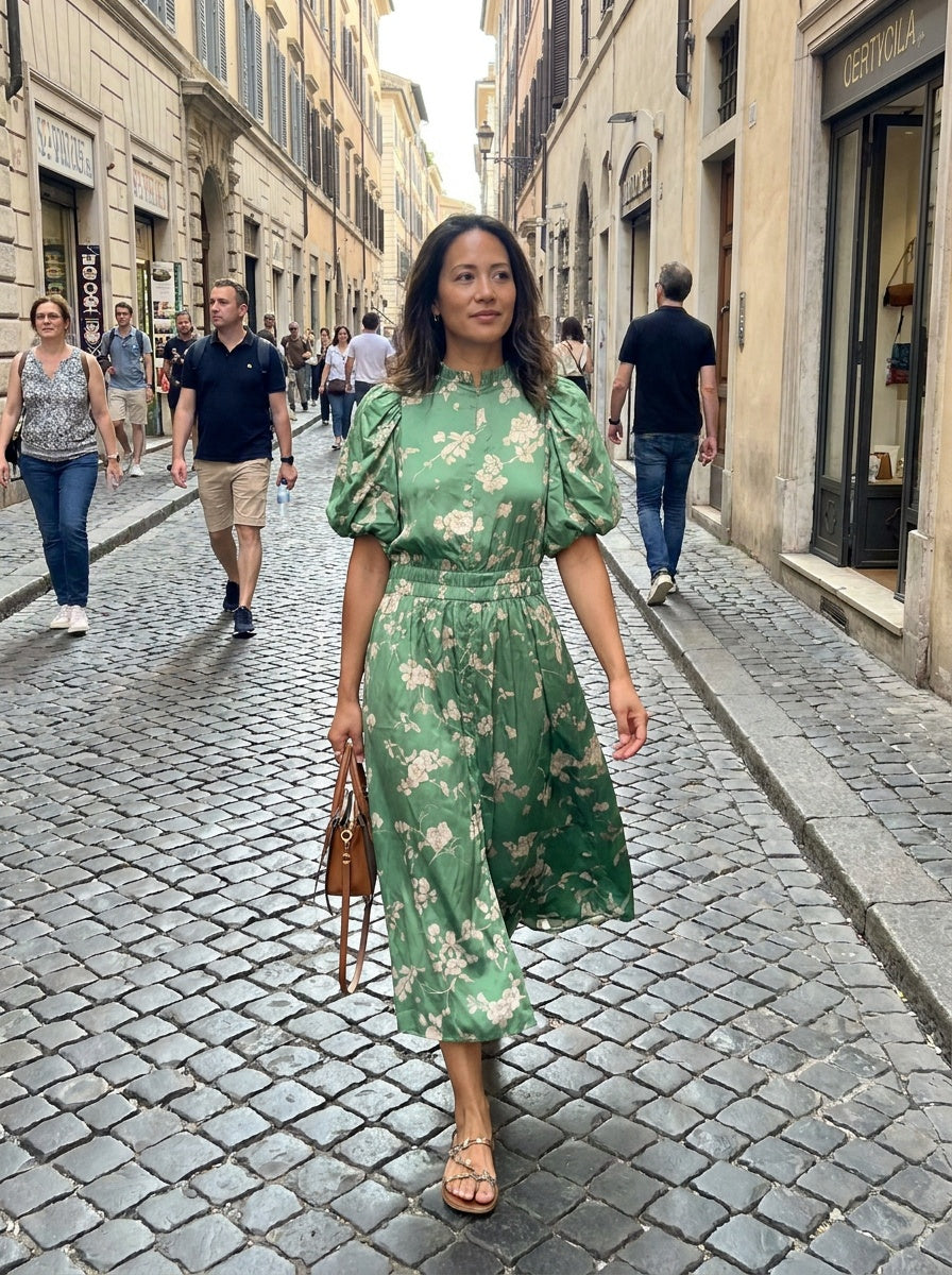Sea New York Floral Silk Midi Dress with Puff Sleeves - photo 5