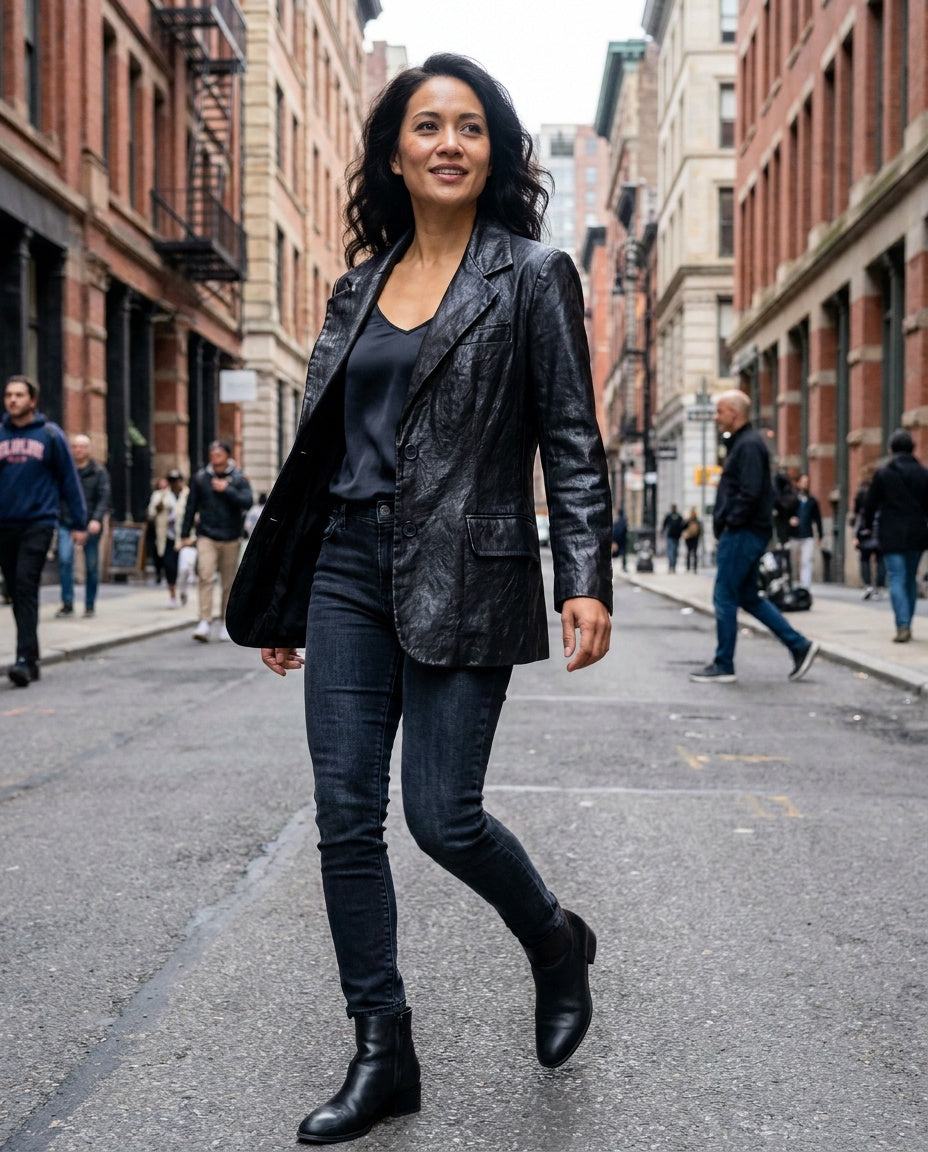 Elizabeth and James Black Faux Leather Blazer Jacket - photo 5