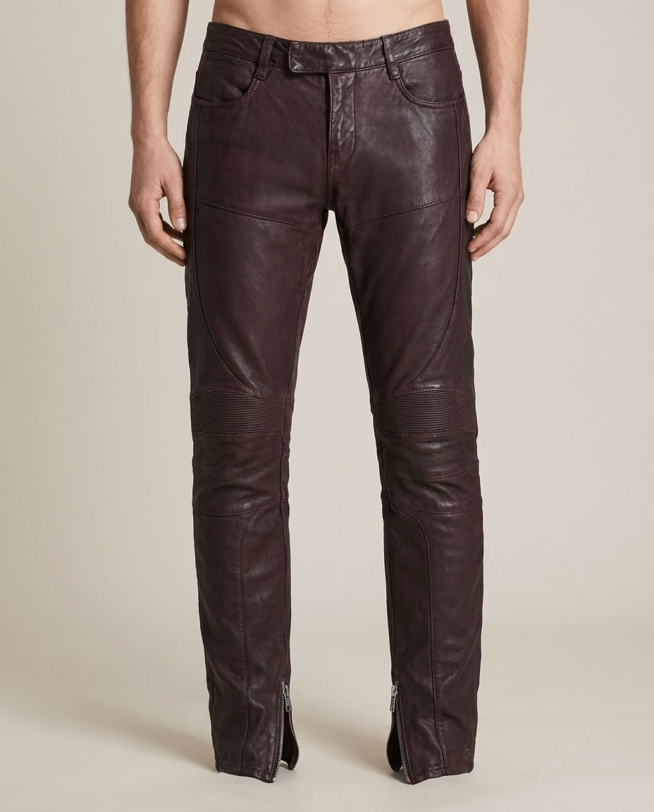 AllSaints Dark Burgundy Italian Leather Moto Trousers W26 - photo 5