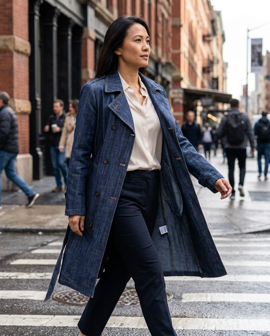 GOODMATCH Double-Breasted Denim Trench Coat - Medium-Dark Indigo Blue, NWT - photo 5
