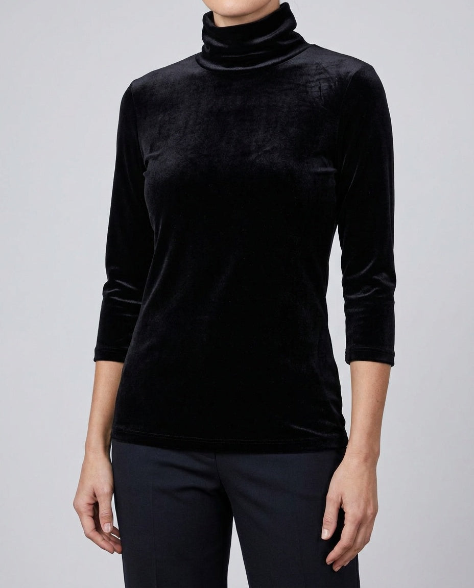L'Agence Black Stretch Velvet Turtleneck Top - photo 5