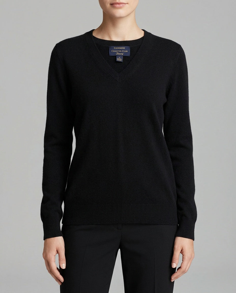 Charter Club Black/Navy V-Neck Cashmere Pullover Sweater - photo 5