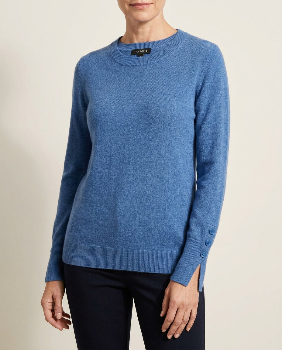 Talbots Crewneck Cashmere Pullover Sweater in Heathered Medium Blue - photo 5