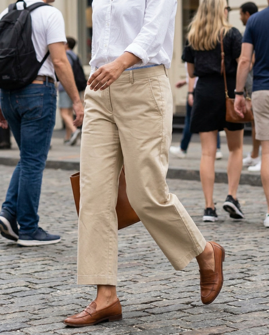 Aritzia Cropped Chino Trousers in Khaki with Blue Chambray Lining - photo 5