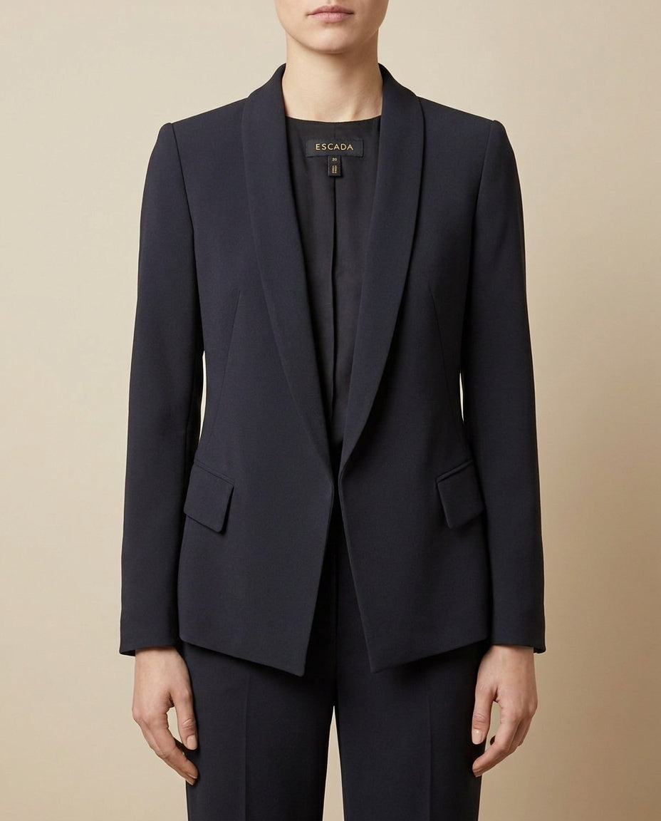 ESCADA Structured Blazer with Shawl Collar & Peplum Hem - Dark Navy/Charcoal - photo 5