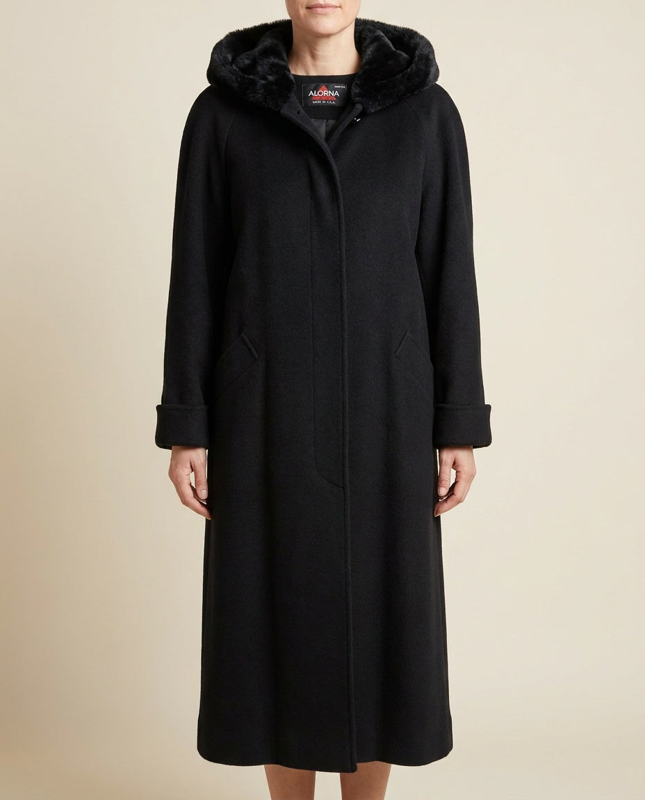 ALORNA Hooded Wool-Nylon Overcoat with Faux Fur Trim - photo 5