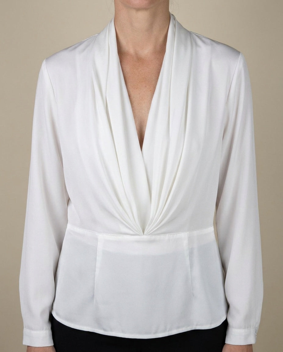 Michelle Stuart Draped Long-Sleeve Blouse with Satin Band - 1980s Polyester - photo 5