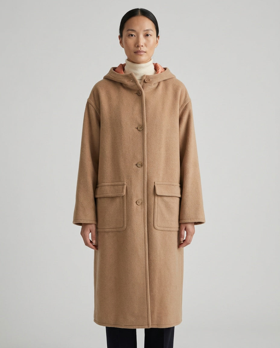 J. CREW Hooded Wool-Blend Overcoat in Camel/Tan with Salmon Acetate Lining - photo 5