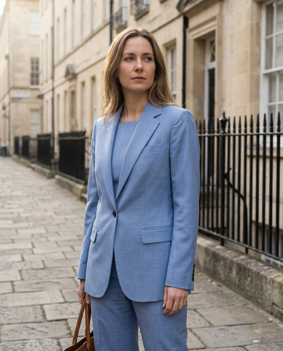 SUISTUDIO Women's Two-Piece Suit in Light Blue Organic Wool - photo 5