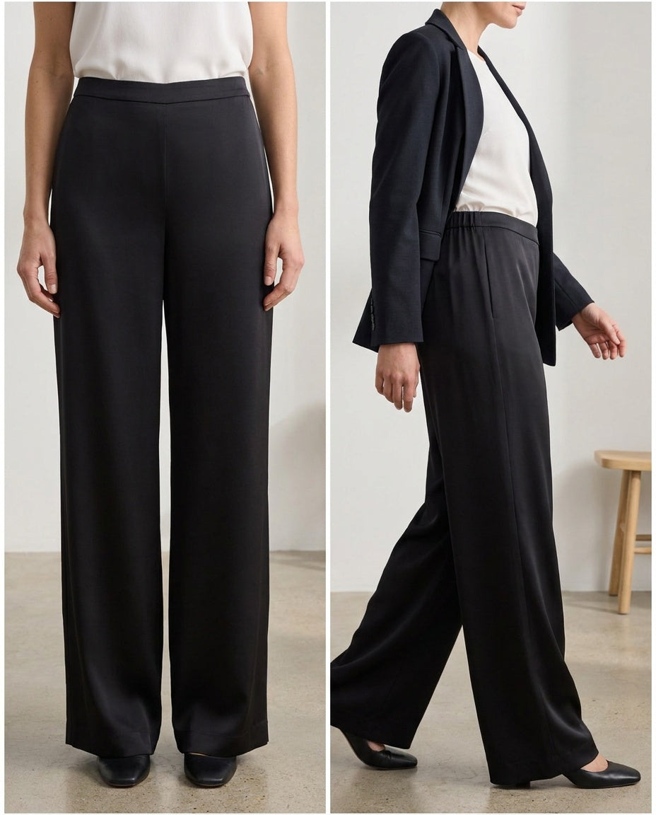 St. John Black Wide-Leg Pull-On Trousers with Hybrid Waistband - photo 5
