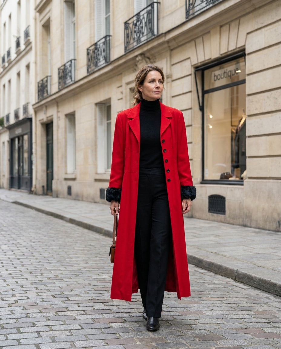 Harve Benard Long Red Coat with Fur-Trim Cuffs - photo 5