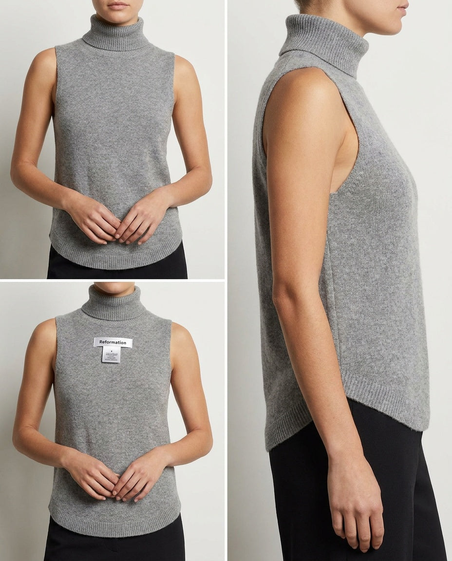 Reformation Sleeveless Turtleneck Knit Top in Heather Grey - photo 5