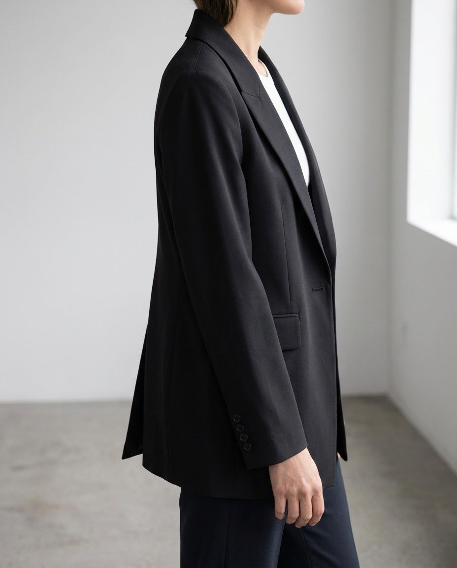 Theory Single-Button Blazer in Black/Winter Navy Wool-Elastane - photo 5