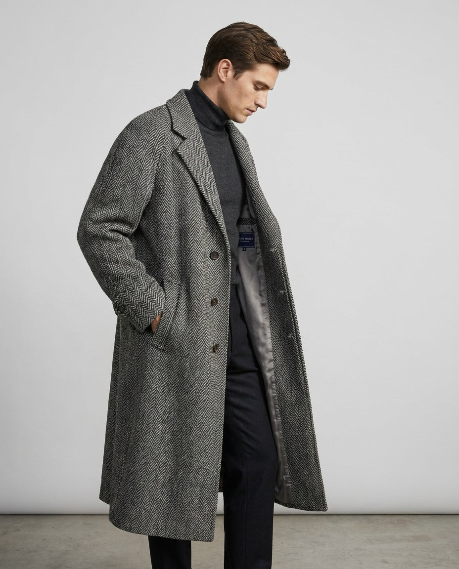 Mark Shale Wool Overcoat - Large-Scale Herringbone Pattern - photo 5