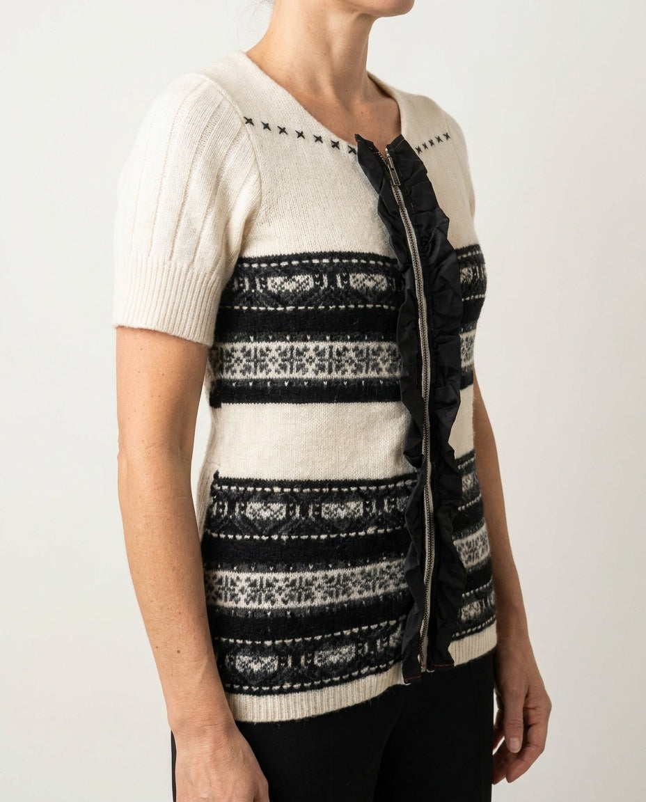 Preloved Handcut Fair Isle Zip-Top in Reclaimed Wool & Cotton - photo 5