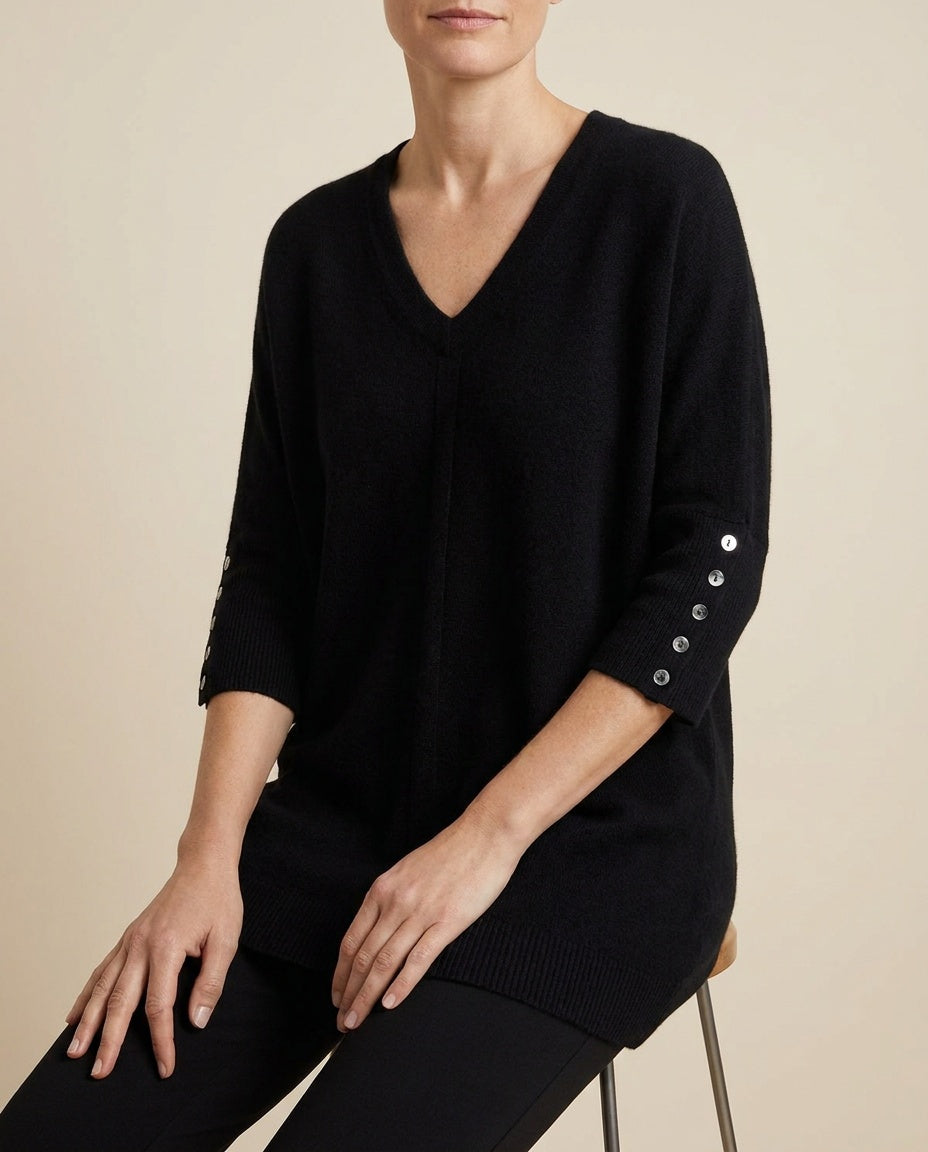 C by Bloomingdale's 100% Cashmere Pullover Sweater with Silver-Tone Buttons, Black, XL - photo 5